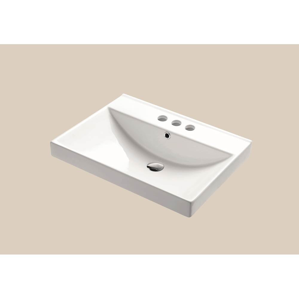 Madeli - Madeli  Ceramic Basin CB-7124 Semi-Recess in White with 8'' Widespread Faucet Holes - White