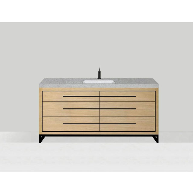 Madeli - Madeli Estate 60C'' Free standing Vanity Cabinet in Natural Oak/HW: Matte Black(MB) - Natural Oak With Matte Black