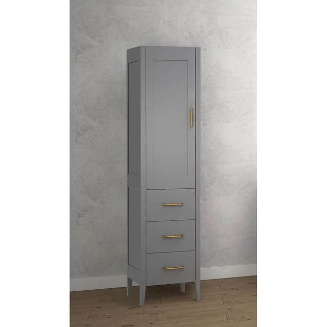 Madeli - Madeli Encore 18''W x 18''D x 76''H Free Standing Linen Cabinet L Hinged In Studio Grey/HW: Satin Brass(SB) - Studio Gray With Satin Brass