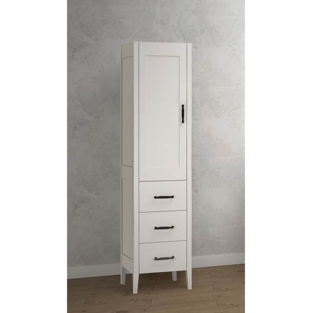 Madeli - Madeli Encore 18''W x 18''D x 76''H Free Standing Linen Cabinet L Hinged In White/HW: Matte Black(MB) - White With Matte Black