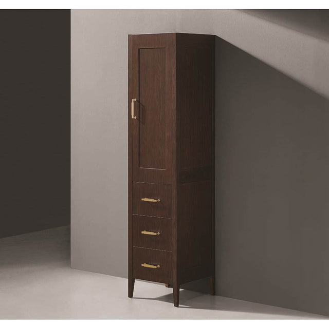 Madeli - Madeli Encore 18''W x 18''D x 76''H Free Standing Linen Cabinet R Hinged in Brandy/HW: Satin Brass(SB) - Brandy With Satin Brass
