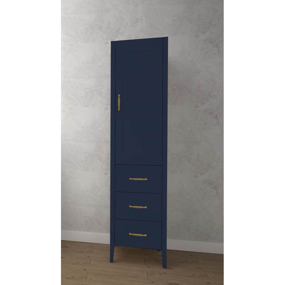 Madeli - Madeli Encore 18''W x 18''D x 76''H Free Standing Linen Cabinet R Hinged in Sapphire/HW: Satin Brass(SB) - Sapphire With Satin Brass