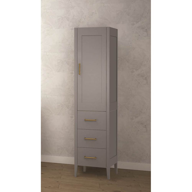 Madeli - Madeli Encore 18''W x 18''D x 76''H Free Standing Linen Cabinet R Hinged In Studio Grey/HW: Satin Brass(SB) - Studio Gray With Satin Brass