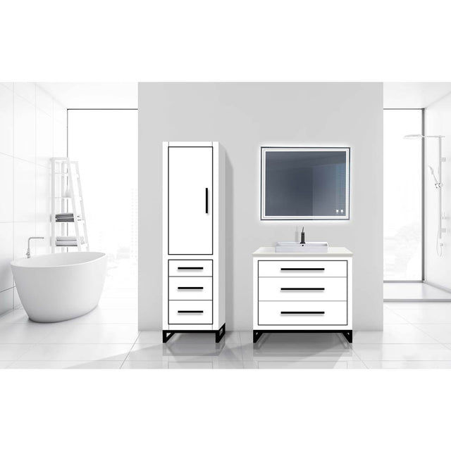 Madeli - Madeli Estate 20''W x 18''D x 76''H Free Standing Linen Cabinet L Hinged In White/HW: Matte Black(MB) - White With Matte Black