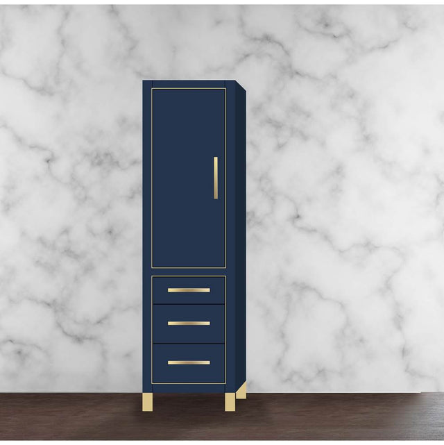 Madeli - Madeli Estate 20''W x 18''D x 76''H Free Standing Linen Cabinet L Hinged In Sapphire/HW: Satin Brass(SB) - Sapphire With Satin Brass