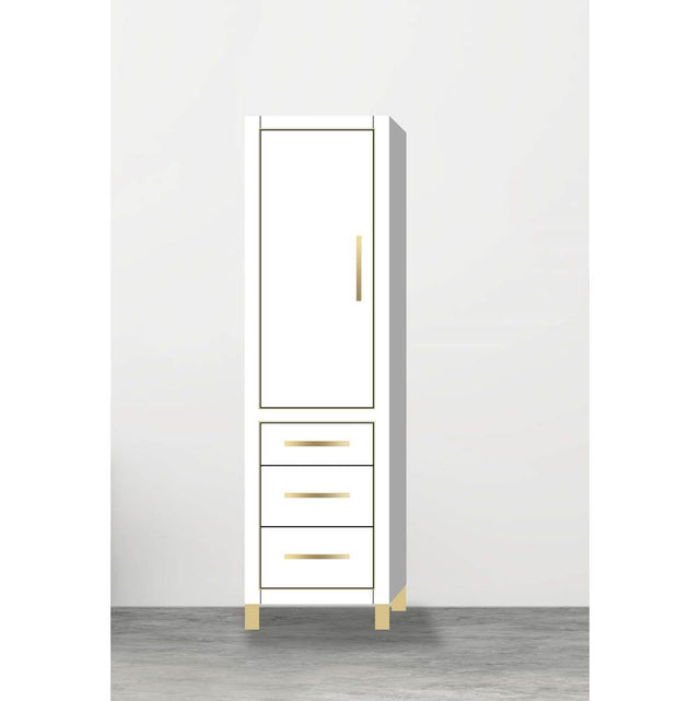 Madeli - Madeli Estate 20''W x 18''D x 76''H Free Standing Linen Cabinet L Hinged In White/HW: Satin Brass(SB) - White With Satin Brass