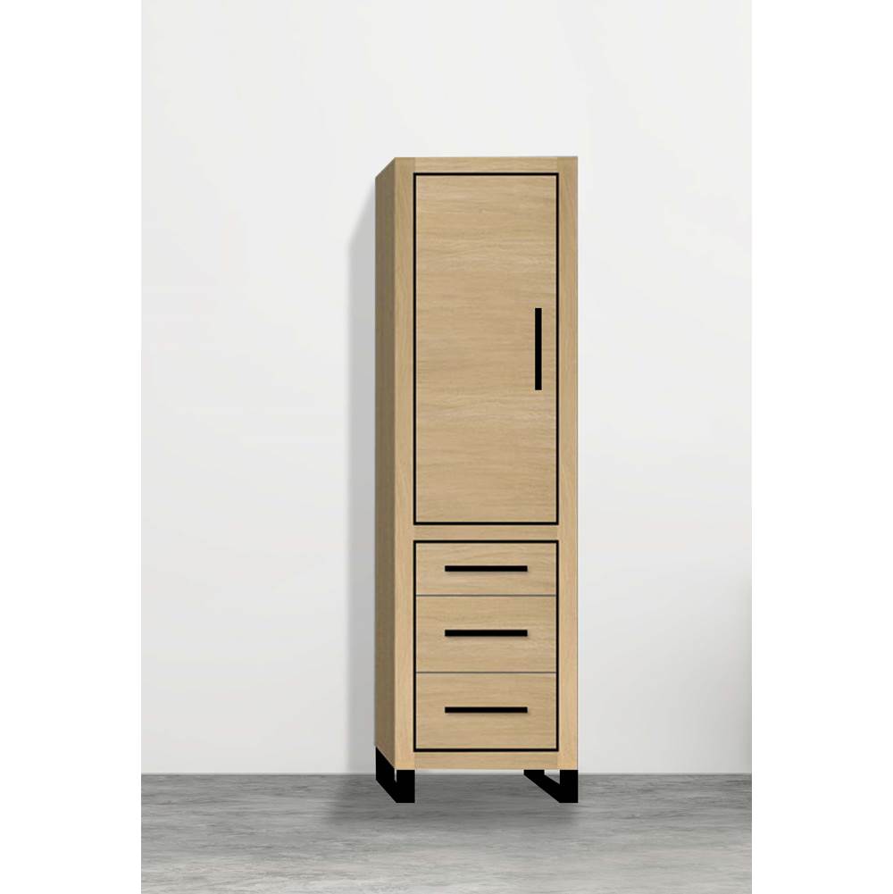 Madeli - Madeli Estate 20''W x 18''D x 76''H Free Standing Linen Cabinet L Hinged In Natural Oak/HW: Matte Black(MB) - Natural Oak With Satin Brass