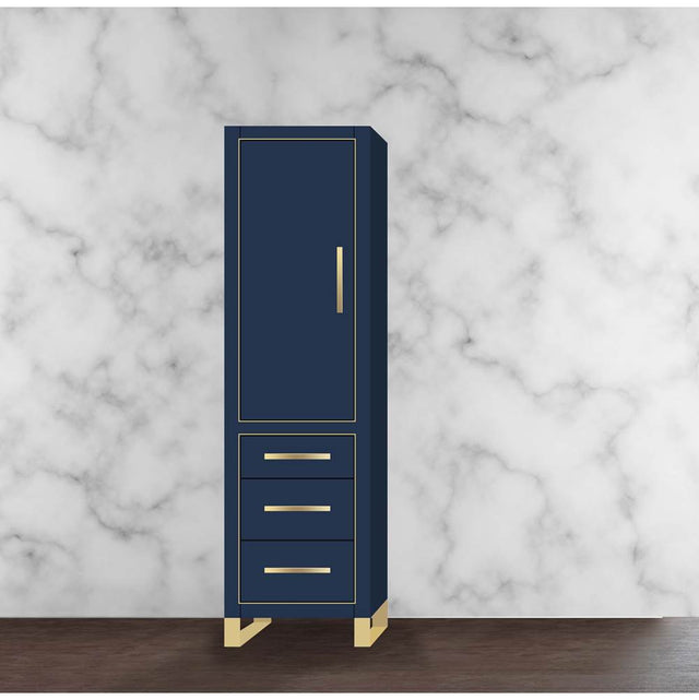 Madeli - Madeli Estate 20''W x 18''D x 76''H Free Standing Linen Cabinet L Hinged In Sapphire/HW: Satin Brass(SB) - Sapphire With Satin Brass