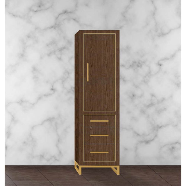 Madeli - Madeli Estate 20''W x 18''D x 76''H Free Standing Linen Cabinet R Hinged In Brandy/HW: Satin Brass(SB) - Brandy With Satin Brass