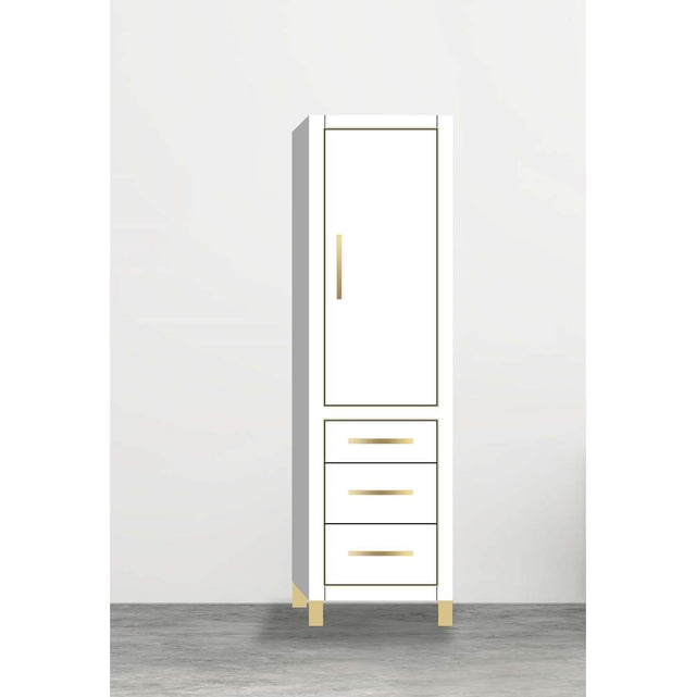 Madeli - Madeli Estate 20''W x 18''D x 76''H Free Standing Linen Cabinet R Hinged In White/HW: Satin Brass(SB) - White With Satin Brass