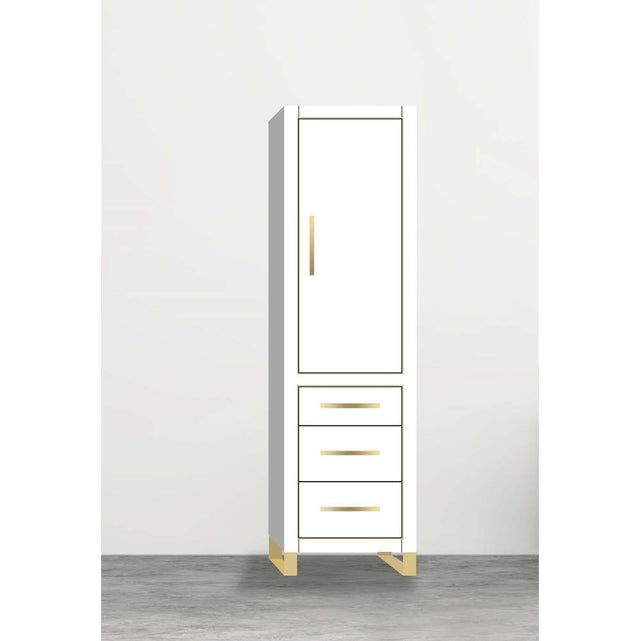 Madeli - Madeli Estate 20''W x 18''D x 76''H Free Standing Linen Cabinet R Hinged In White/HW: Satin Brass(SB) - White With Satin Brass