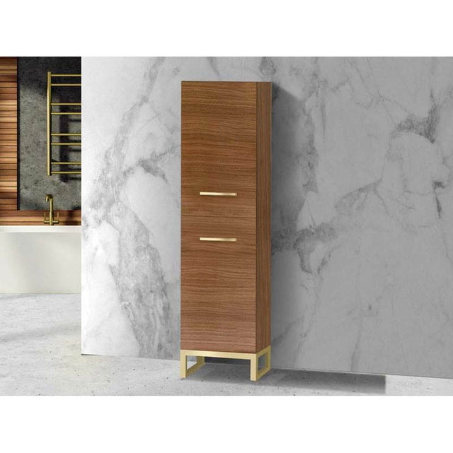 Madeli - Madeli Savvy 20''W x 18''D x 76''H Free Standing Linen Cabinet R Hinged in Natural Walnut/HW: Satin Brass(SB) - Natural Walnut With Satin Brass