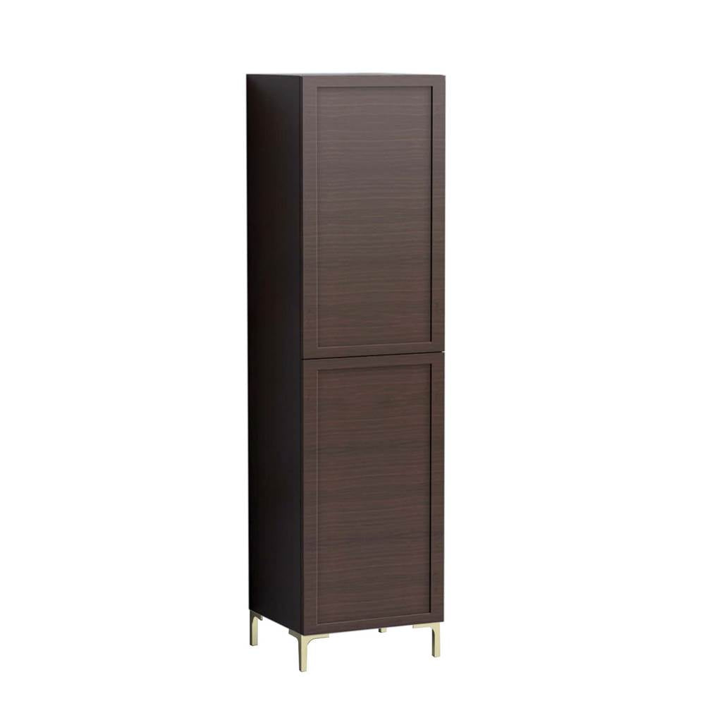 Madeli - Madeli Portrait 20''W x 18''D x 76''H Free Standing Linen Cabinet R Hinged in Walnut/HW: No Handles - Feet Satin Brass(SB) - Walnut With Satin Brass