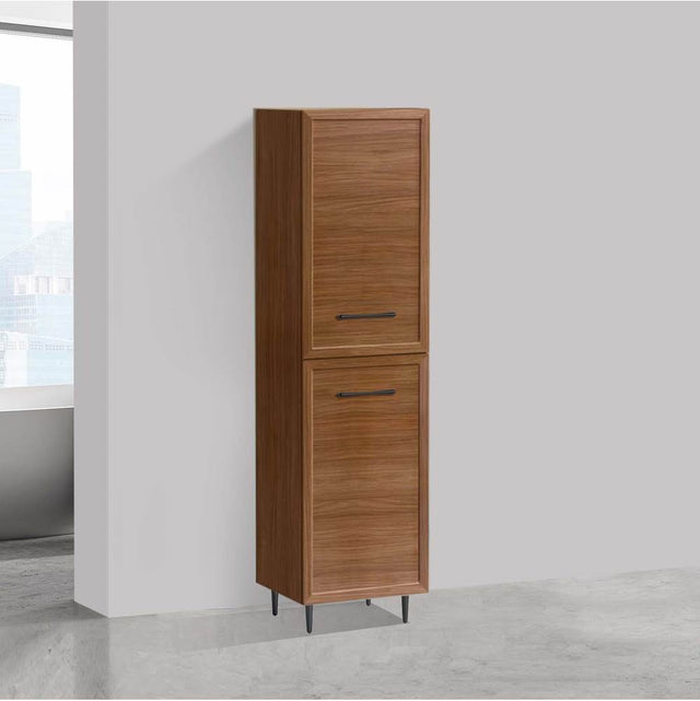 Madeli - Madeli Portrait 20''W x 18''D x 76''H Free Standing Linen Cabinet L Hinged in Natural Walnut/HW: Handles/Feet Satin Brass(SB) - Natural Walnut With Satin Brass