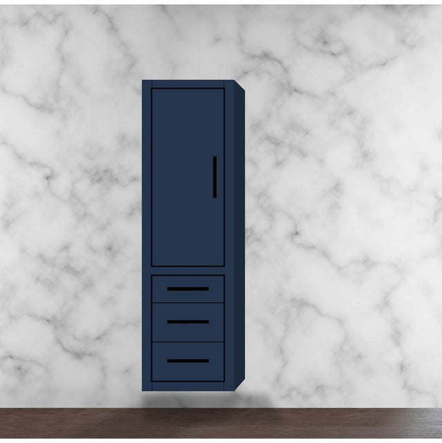 Madeli - Madeli Villa 20''W x 18''D x 71''H Wall Hung Linen Cabinet L Hinged In Sapphire/HW: Matte Black(MB) - Sapphire With Matte Black
