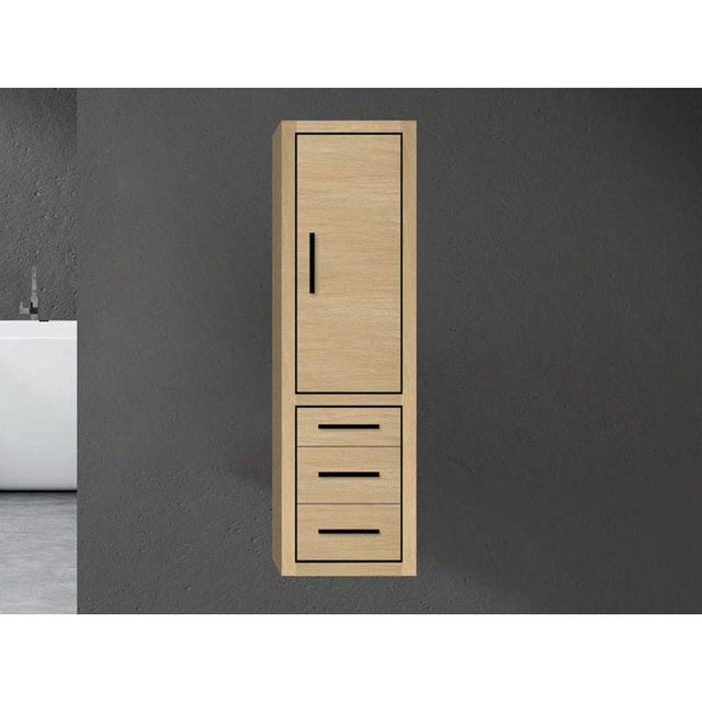 Madeli - Madeli Villa 20''W x 18''D x 71''H Wall Hung Linen Cabinet R Hinged In Natural Oak/HW: Satin Brass(SB) - Natural Oak With Matte Black