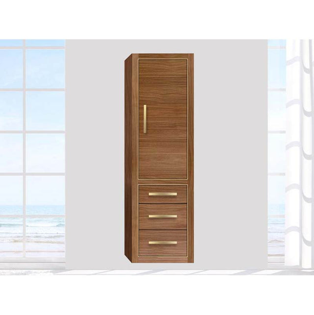 Madeli - Madeli Villa 20''W x 18''D x 71''H Wall Hung Linen Cabinet R Hinged In Natural Walnut/HW: Satin Brass(SB) - Natural Walnut With Brushed Nickel