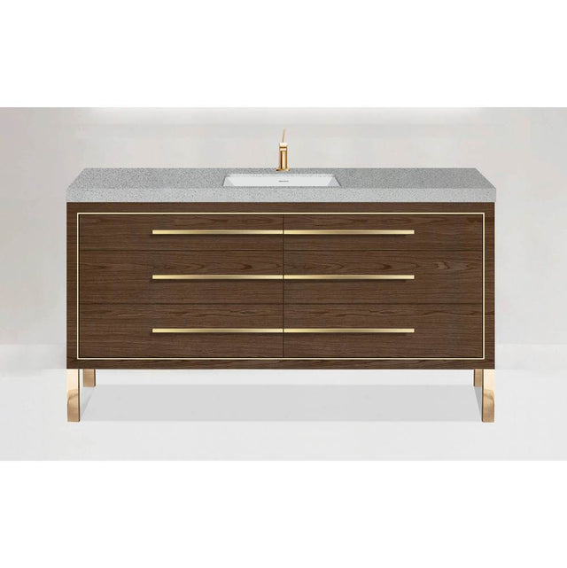 Madeli - Madeli Estate 60D'' Free standing Vanity Cabinet in Brandy/HW: Satin Brass(SB) - Brandy With Satin Brass