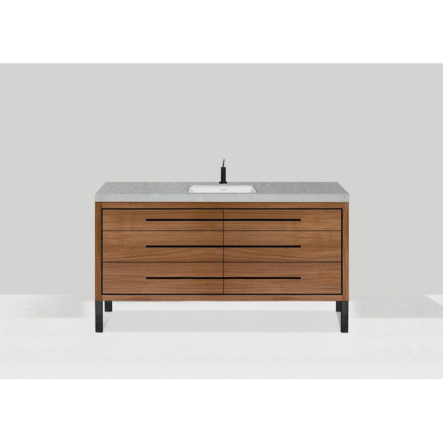 Madeli - Madeli Estate 60C'' Free standing Vanity Cabinet in Natural Walnut/HW: Brushed Nickel(BN) - Natural Walnut With Brushed Nickel
