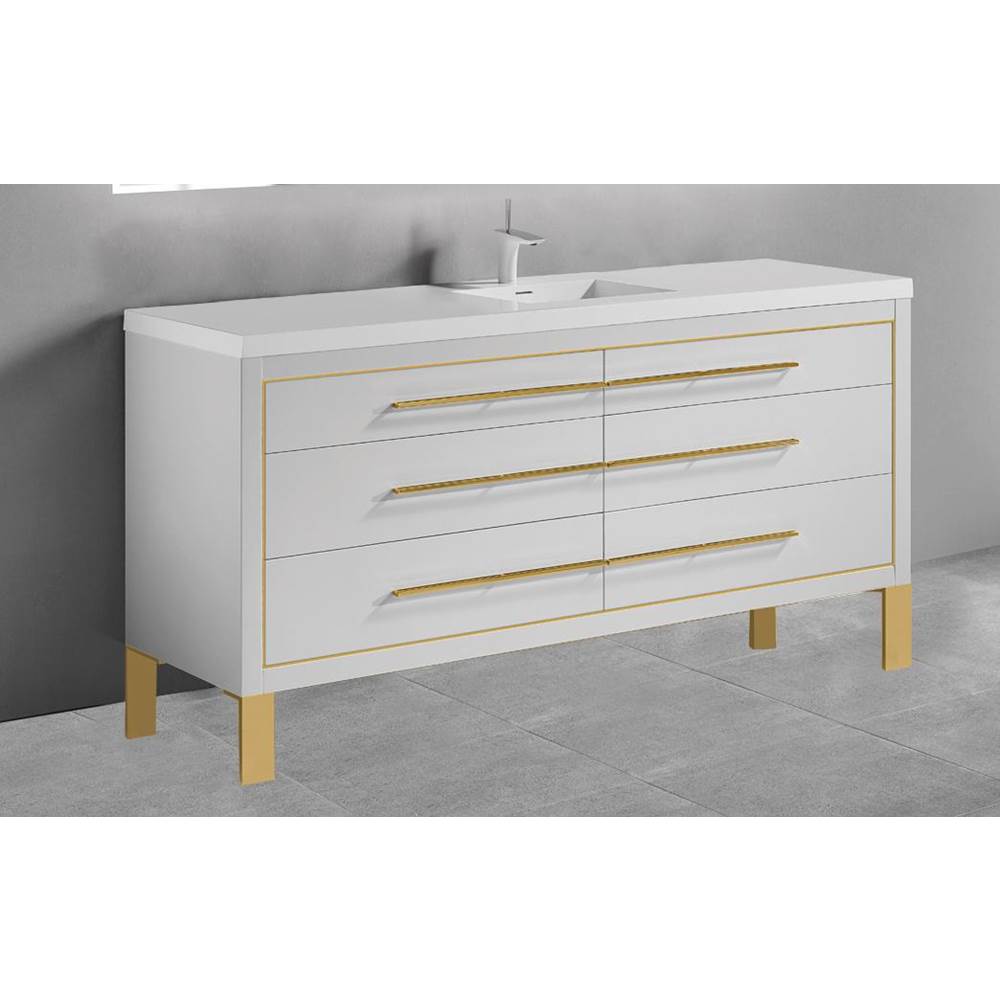 Madeli - Madeli Estate 60D'' Free standing Vanity Cabinet in White/HW: Matte Black(MB) - White With Matte Black