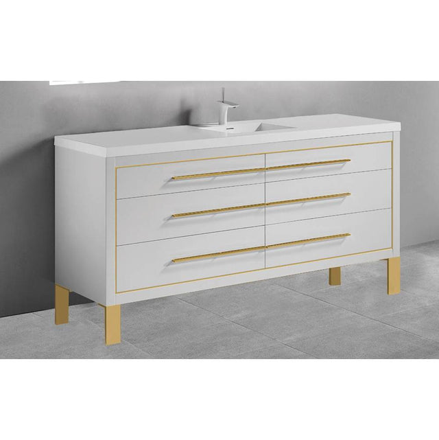 Madeli - Madeli Estate 60D'' Free standing Vanity Cabinet in White/HW: Matte Black(MB) - White With Matte Black