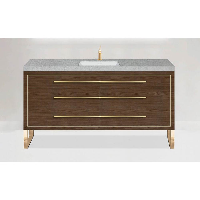 Madeli - Madeli Estate 60D'' Free standing Vanity Cabinet in Brandy/HW: Brushed Nickel(BN) - Brandy With Brushed Nickel