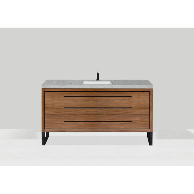 Madeli - Madeli Estate 60C'' Free standing Vanity Cabinet in Natural Walnut/HW: Polished Chrome(PC) - Natural Walnut With Polished Chrome