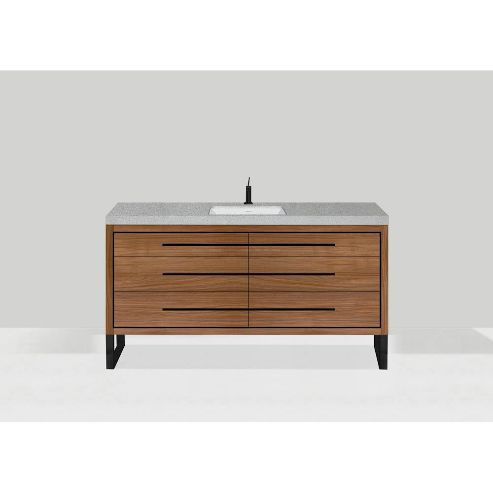 Madeli - Madeli Estate 60C'' Free standing Vanity Cabinet in Natural Walnut/HW: Matte Black(MB) - Natural Walnut With Matte Black