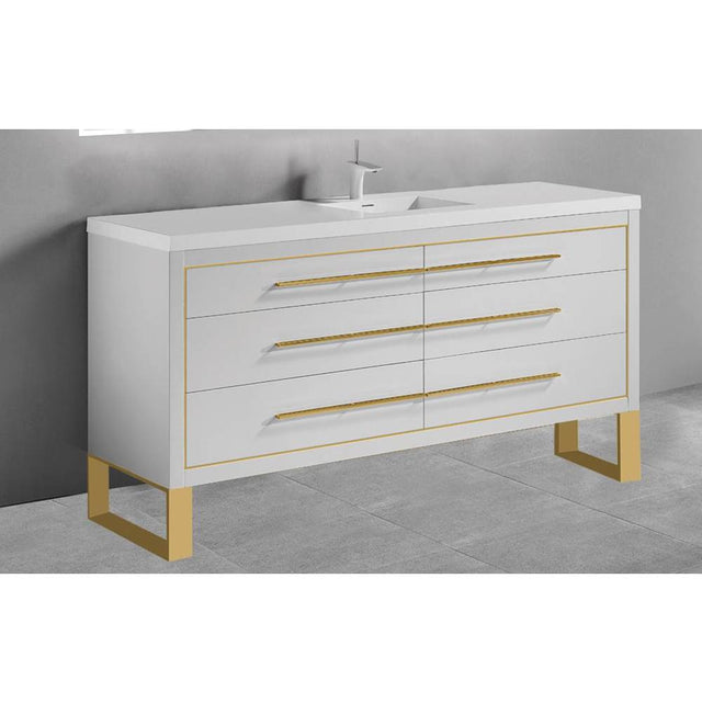 Madeli - Madeli Estate 60D'' Free standing Vanity Cabinet in White/HW: Polished Chrome(PC) - White With Polished Chrome