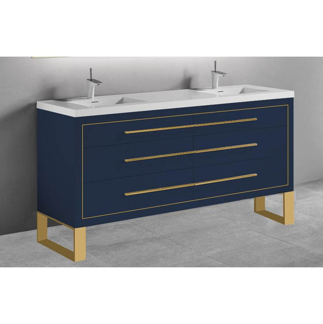 Madeli - Madeli Estate 60D'' Free standing Vanity Cabinet in Sapphire/HW: Satin Brass(SB) - Sapphire With Satin Brass