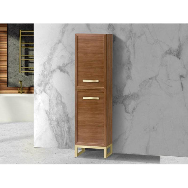 Madeli - Madeli Portrait 20''W x 18''D x 76''H Free Standing Linen Cabinet R Hinged in Natural Walnut/HW: Handles/Feet Satin Brass(SB) - Natural Walnut With Satin Brass