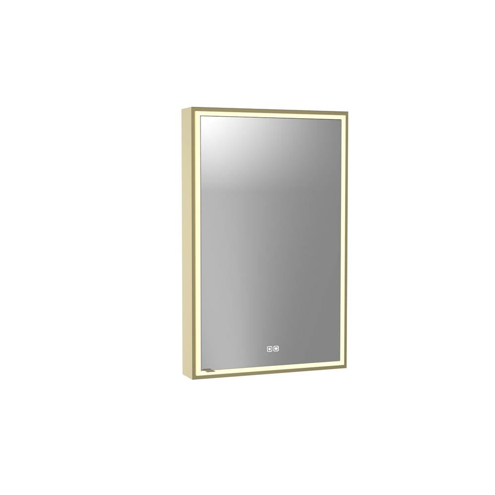 Madeli - Madeli Pioneer Lighted Mirrored Cabinet, Surface Mount, 24'' x 36'' x 4-3/4'', R Hinged, Frame in Satin Brass, 2700/4000K Temperature, Deffoger, Dimmable, Three-direction Light Diffuser - Satin Brass