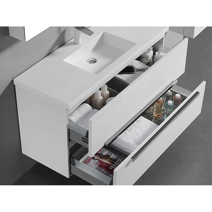 Madeli Urban 42'' Wall hung  Vanity Cabinet in White Finish/HW: Polished Chrome(PC)