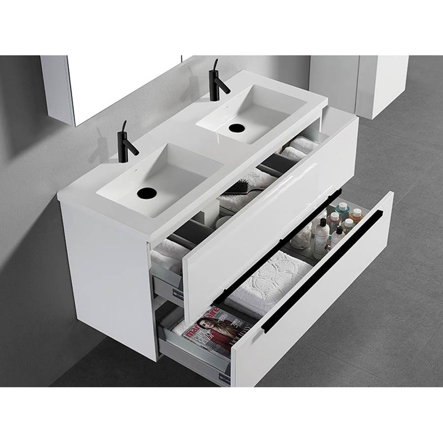 Madeli Urban 48D'' Wall hung  Vanity Cabinet in White Finish/HW: Satin Brass(SB)