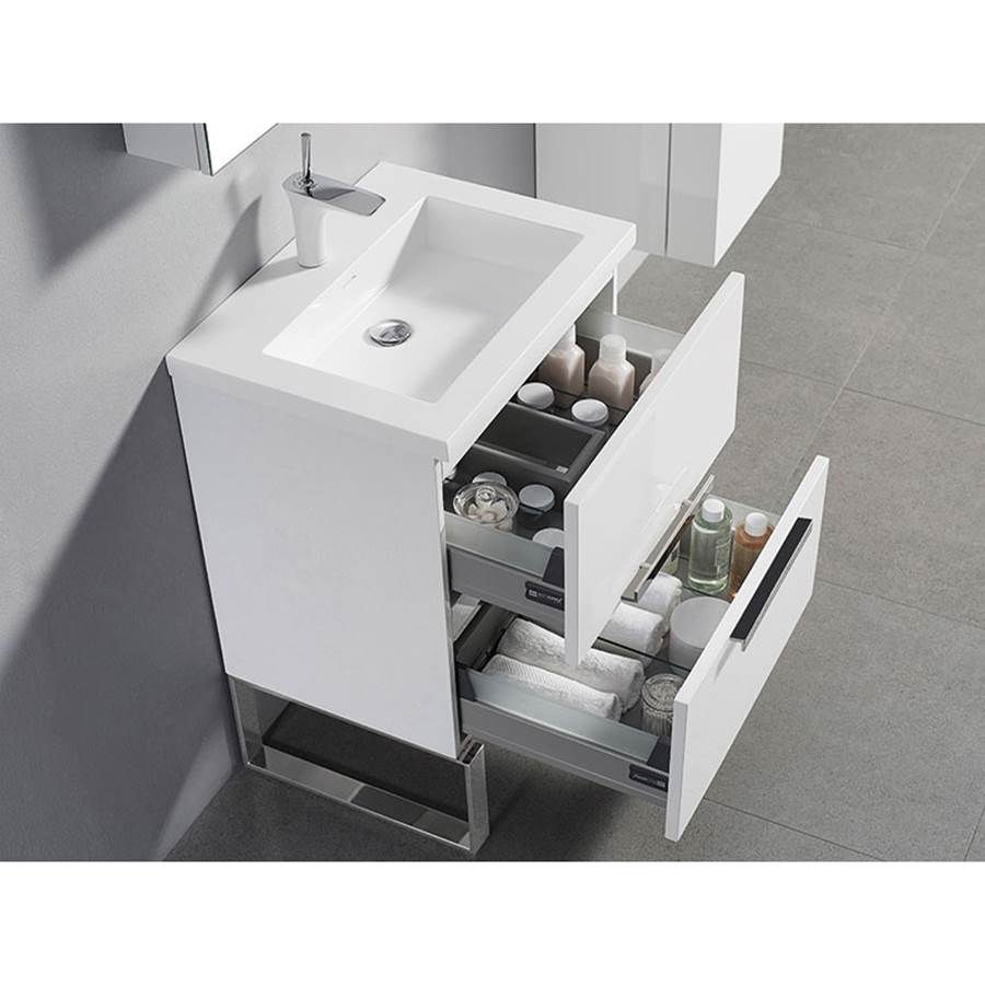 Madeli Soho 24'' Free standing Vanity Cabinet in White/HW: Matte Black(MB)