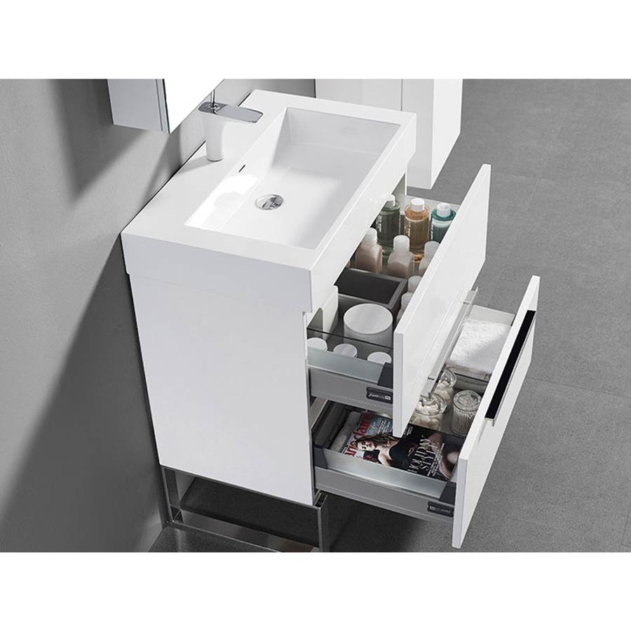 Madeli Soho 30'' Free standing Vanity Cabinet in White/HW: Brushed Nickel(BN)