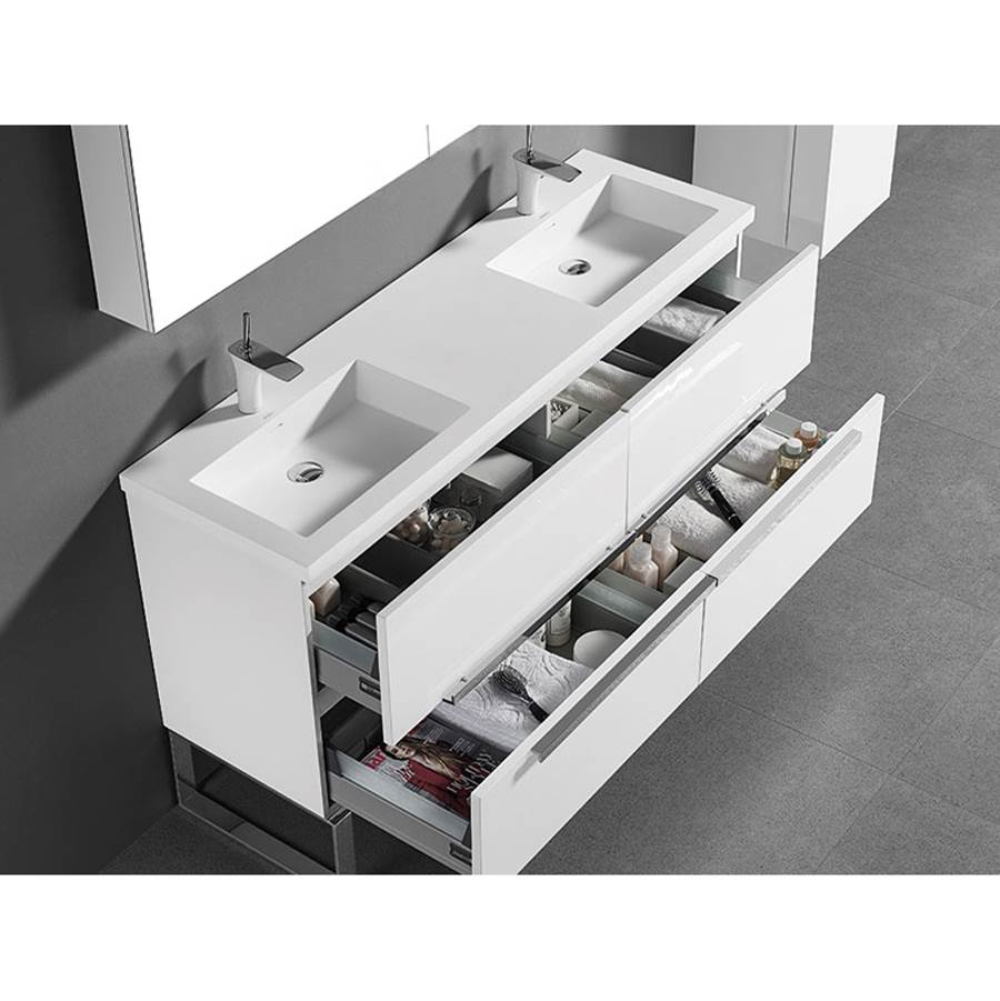 Madeli Soho 60D'' Free standing Vanity Cabinet in White/HW: Satin Brass(SB)