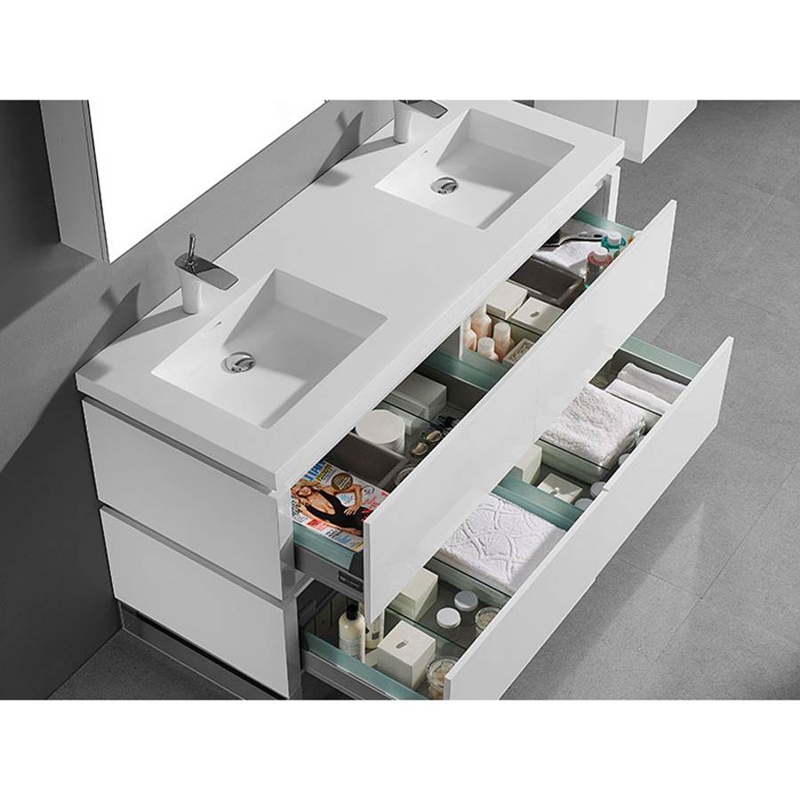 Madeli Metro 60D'' Free Standing Vanity in White/HW: Brushed Nickel(BN)