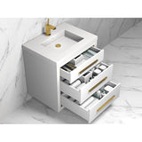 Madeli Villa 30'' Wall hung  Vanity Cabinet in White/HW: Satin Brass(SB)