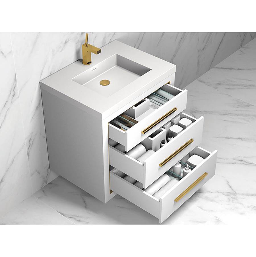 Madeli Villa 30'' Wall hung  Vanity Cabinet in White/HW: Brushed Nickel(BN)