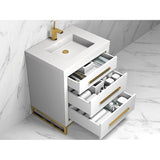 Madeli Estate 30'' Free standing Vanity Cabinet in White/HW: Satin Brass(SB)