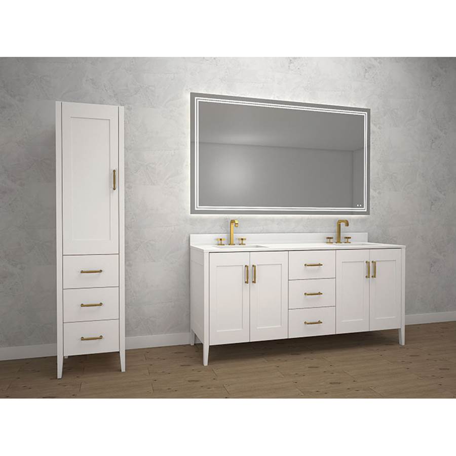 Madeli - Madeli Encore 18''W x 18''D x 76''H Free Standing Linen Cabinet L Hinged In White/HW: Satin Brass(SB) - White With Satin Brass