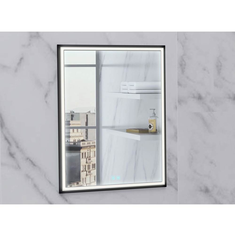 Madeli - Madeli Illusion Lighted Mirrored Cabinet, Recessed Mount, 20'' x 36'' x 4-3/4'', L Hinged, Frame in Matte Black, 2700/4000K Temperature, Deffoger, Dimmable, Three-direction Light Diffuser - Matte Black