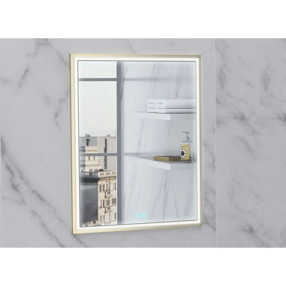Madeli - Madeli Illusion Lighted Mirrored Cabinet, Recessed Mount, 24'' x 36'' x 4-3/4'', R Hinged, Frame in Satin Brass, 2700/4000K Temperature, Deffoger, Dimmable, Three-direction Light Diffuser - Satin Brass