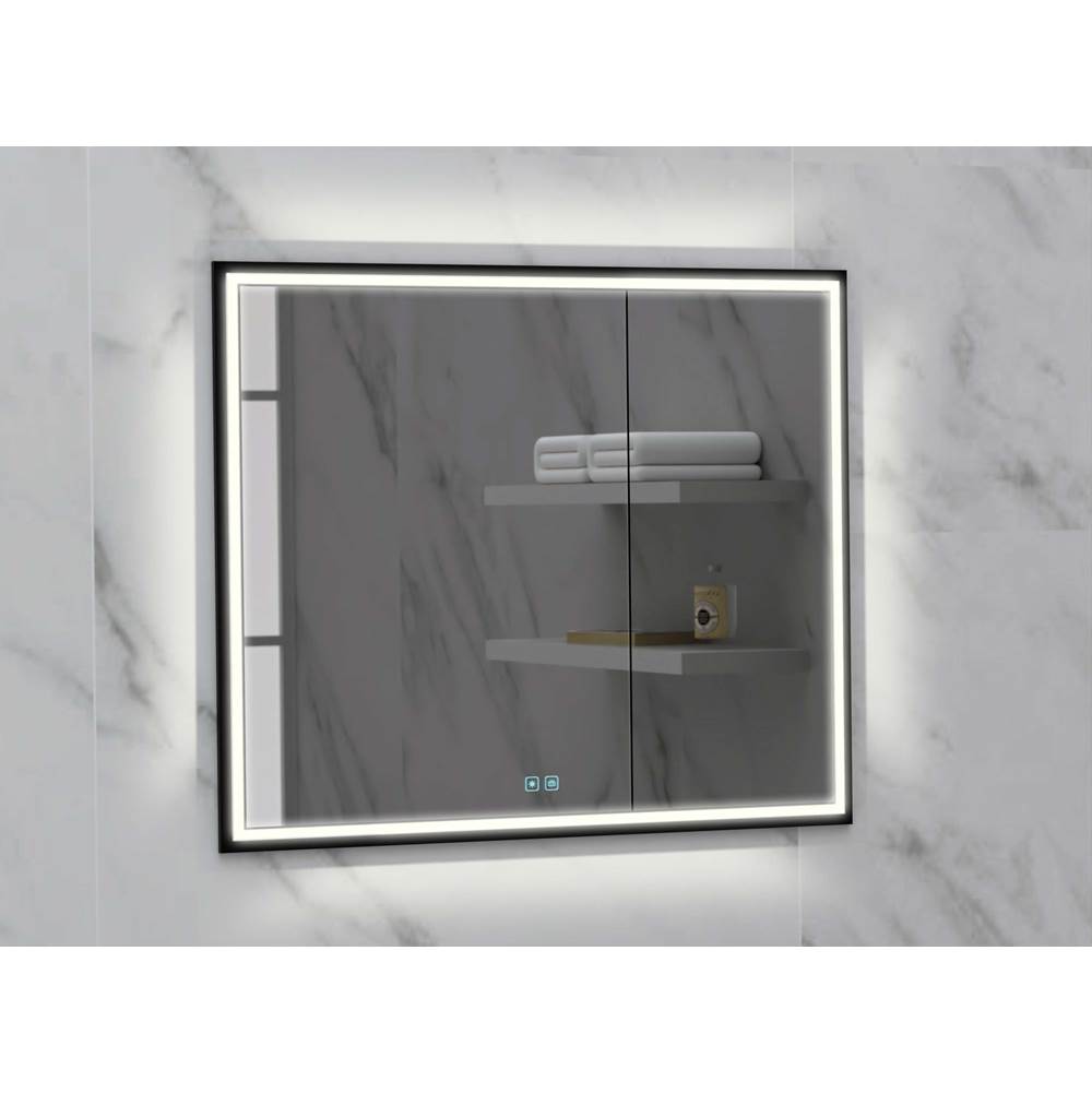 Madeli - Madeli Illusion Lighted Mirrored Cabinet, Recessed Mount, 36'' x 36'' x 4-3/4'', For Left Basin, Frame in Matte Black, 2700/4000K Temperature, Deffoger, Dimmable, Three-direction Light Diffuser - Matte Black
