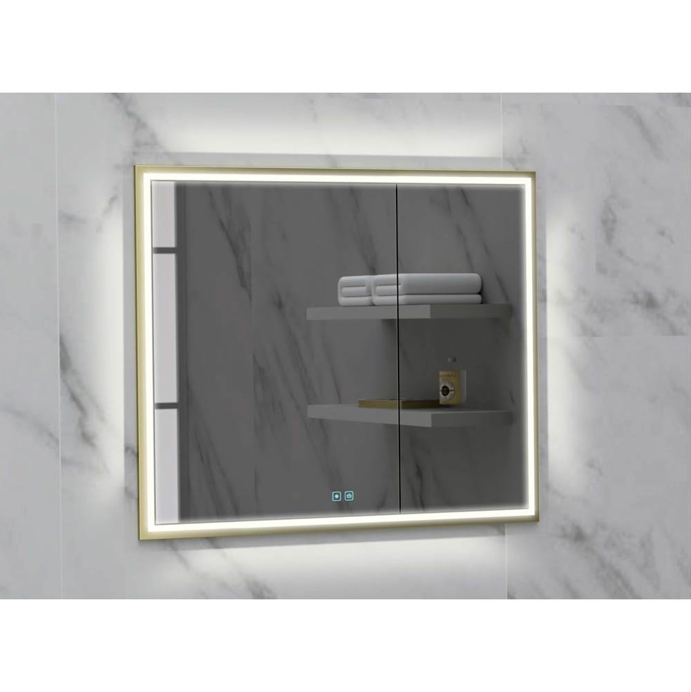 Madeli - Madeli Illusion Lighted Mirrored Cabinet, Recessed Mount, 36'' x 36'' x 4-3/4'', For Left Basin, Frame in Satin Brass, 2700/4000K Temperature, Deffoger, Dimmable, Three-direction Light Diffuser - Satin Brass