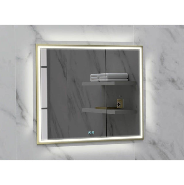 Madeli - Madeli Illusion Lighted Mirrored Cabinet, Recessed Mount, 36'' x 36'' x 4-3/4'', For Left Basin, Frame in Satin Brass, 2700/4000K Temperature, Deffoger, Dimmable, Three-direction Light Diffuser - Satin Brass