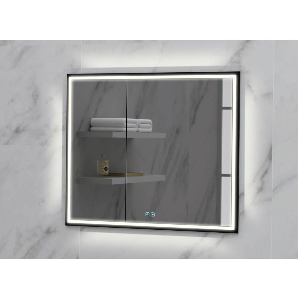 Madeli - Madeli Illusion Lighted Mirrored Cabinet, Recessed Mount, 36'' x 36'' x 4-3/4'', For Right Basin, Frame in Matte Black, 2700/4000K Temperature, Deffoger, Dimmable, Three-direction Light Diffuser - Matte Black