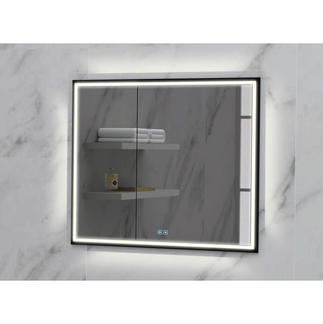 Madeli - Madeli Illusion Lighted Mirrored Cabinet, Recessed Mount, 36'' x 36'' x 4-3/4'', For Right Basin, Frame in Matte Black, 2700/4000K Temperature, Deffoger, Dimmable, Three-direction Light Diffuser - Matte Black