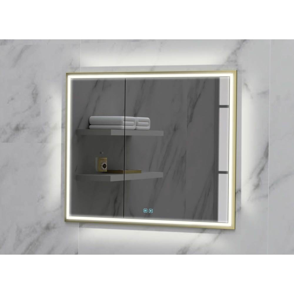 Madeli - Madeli Illusion Lighted Mirrored Cabinet, Recessed Mount, 36'' x 36'' x 4-3/4'', For Right Basin, Frame in Satin Brass, 2700/4000K Temperature, Deffoger, Dimmable, Three-direction Light Diffuser - Satin Brass